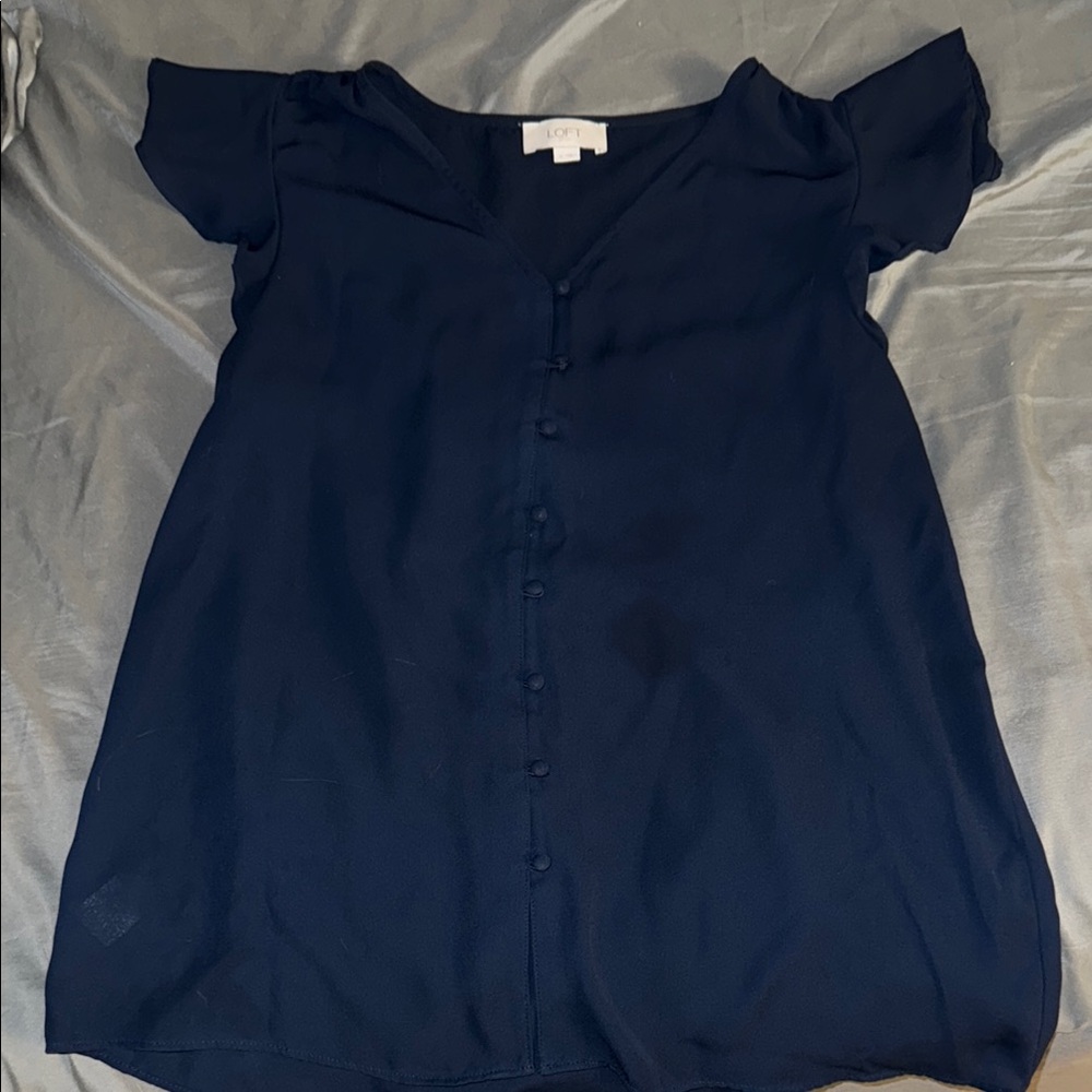 LOFT Blue Flutter Sleeve Sailor Collar Blouse
